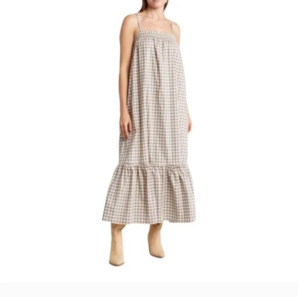 NWT! WeWoreWhat, Smocked Midi, Gingham, Whispering White, Size XL - Picture 2 of 11